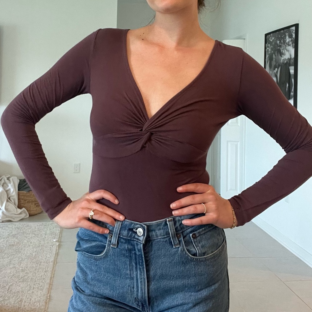 Forever 21 Women's Long-Sleeve Twist Front Bodysuit in purple